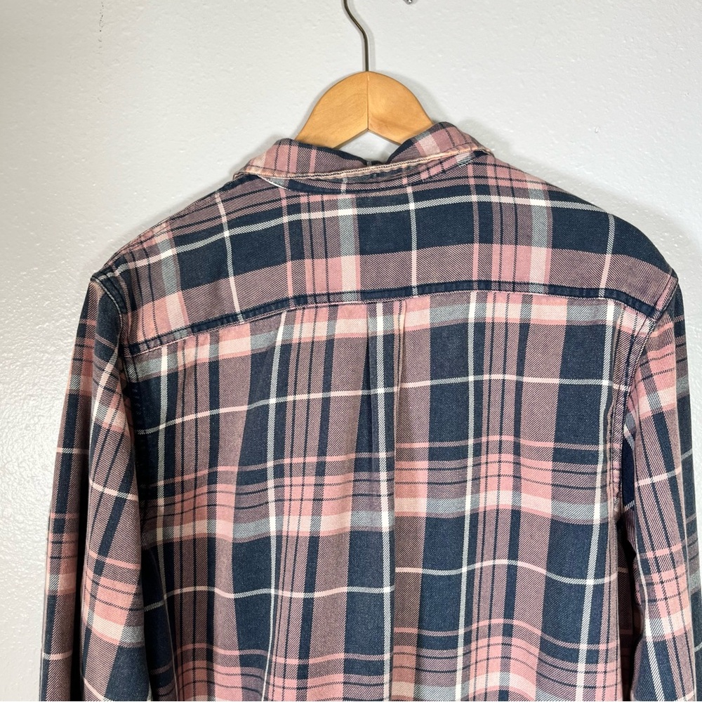 Vans pink navy plaid flannel shirt M cotton Streetwear fall skate core grunge - Picture 4 of 8